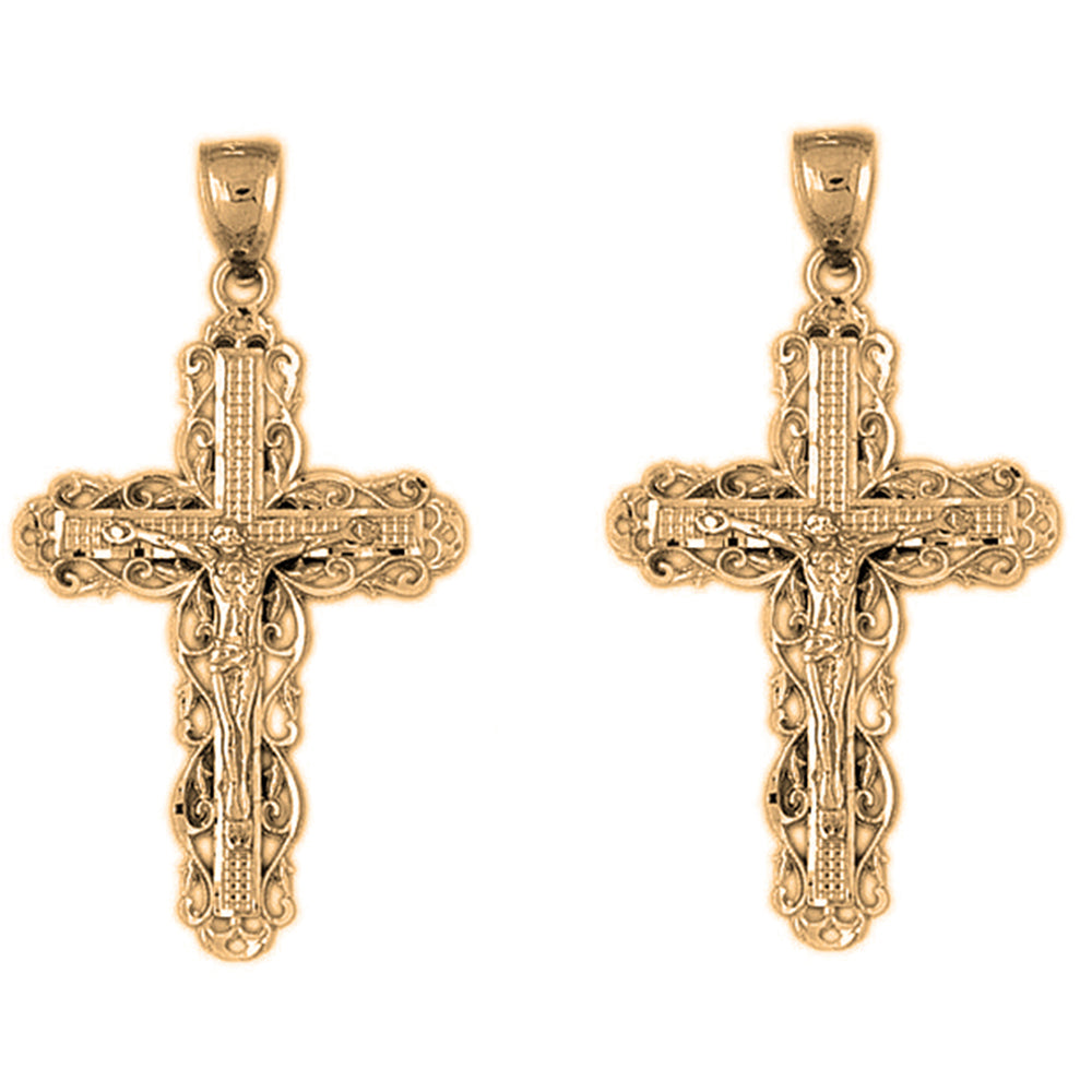 Yellow Gold-plated Silver 45mm Vine Crucifix Earrings