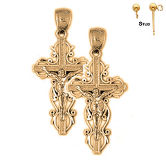 Sterling Silver 31mm Vine Crucifix Earrings (White or Yellow Gold Plated)