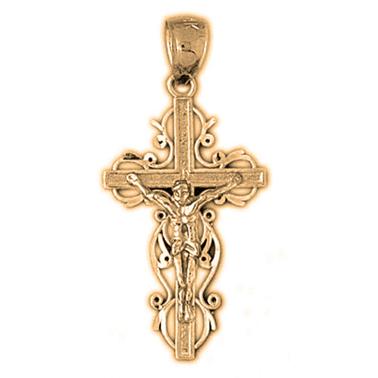 14K or 18K Gold Vine Crucifix Pendant