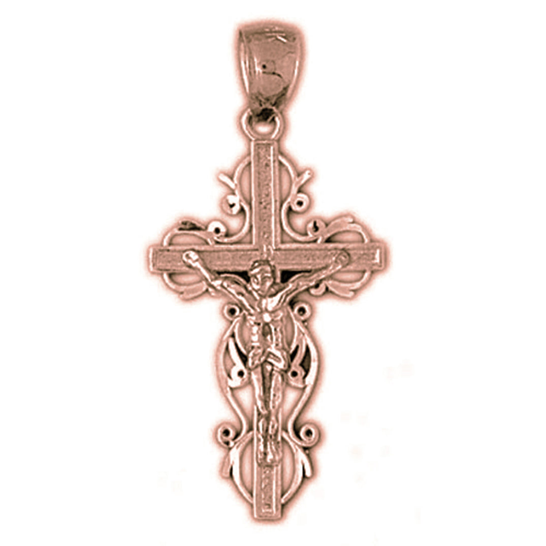 14K or 18K Gold Vine Crucifix Pendant