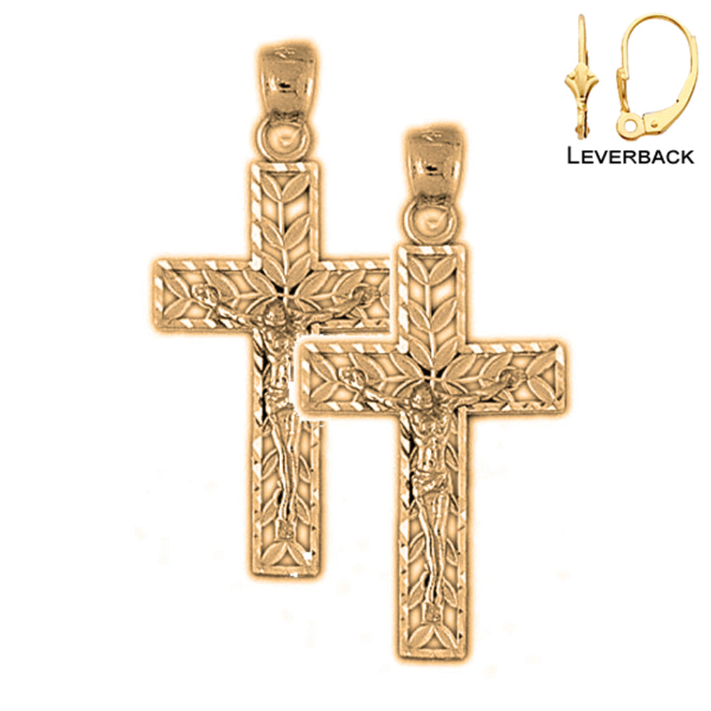 14K or 18K Gold Vine Crucifix Earrings