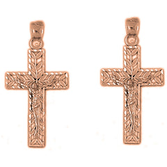 14K or 18K Gold 34mm Vine Crucifix Earrings