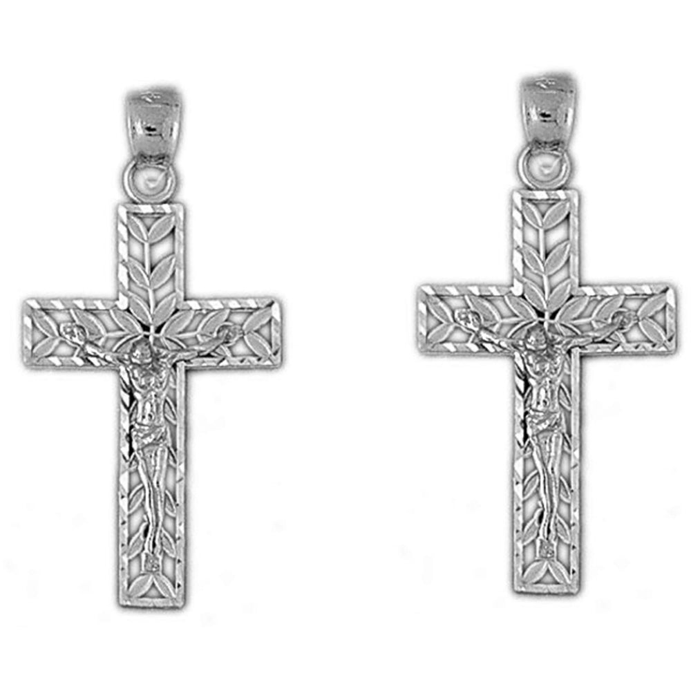 14K or 18K Gold 34mm Vine Crucifix Earrings