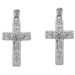 Sterling Silver 34mm Vine Crucifix Earrings