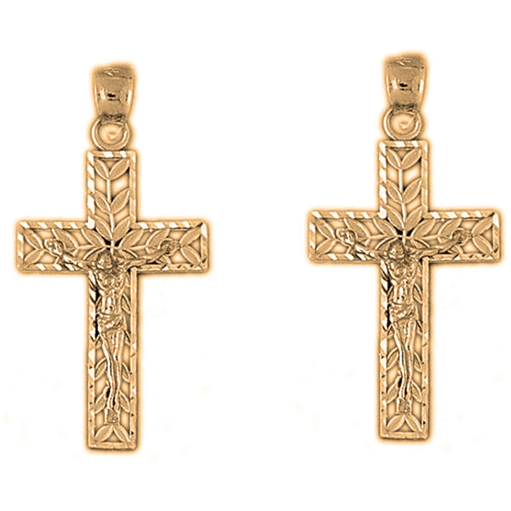 14K or 18K Gold 34mm Vine Crucifix Earrings