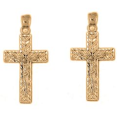 Yellow Gold-plated Silver 34mm Vine Crucifix Earrings