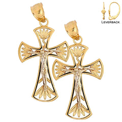 Sterling Silver 31mm Latin Crucifix Earrings (White or Yellow Gold Plated)