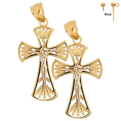 Pendientes de crucifijo latino de plata de ley de 31 mm (chapados en oro blanco o amarillo)