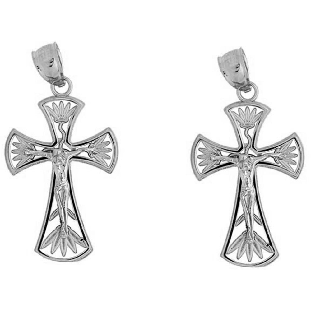 14K or 18K Gold 31mm Latin Crucifix Earrings