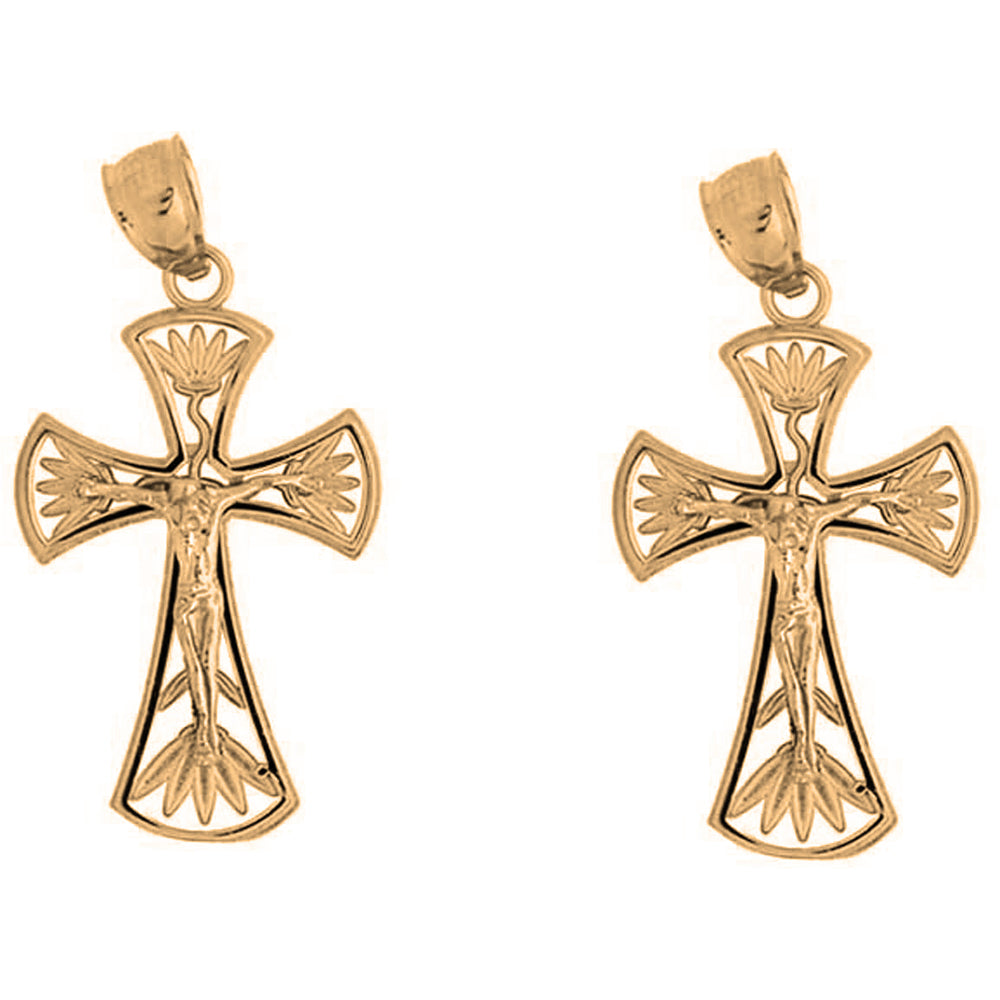 Yellow Gold-plated Silver 31mm Latin Crucifix Earrings