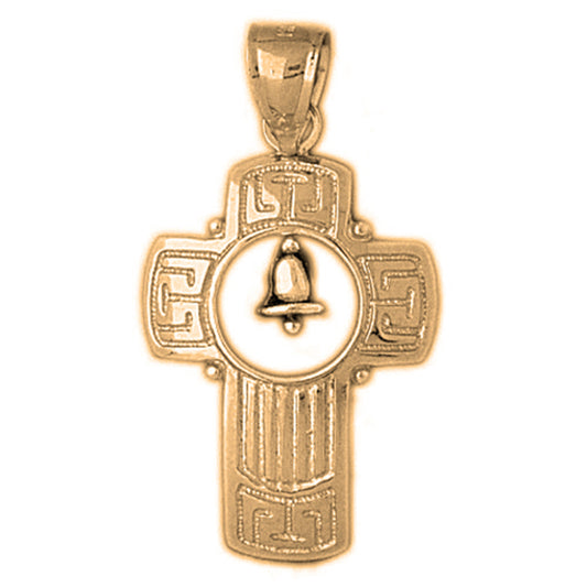 10K, 14K or 18K Gold Cross With Bell Pendant