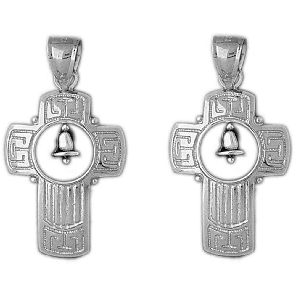 Sterling Silver 36mm Cross With Bell Earrings