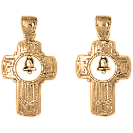 14K or 18K Gold 36mm Cross With Bell Earrings