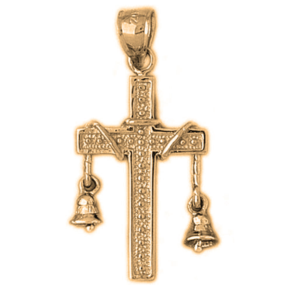 10K, 14K or 18K Gold Cross With Bell Pendant