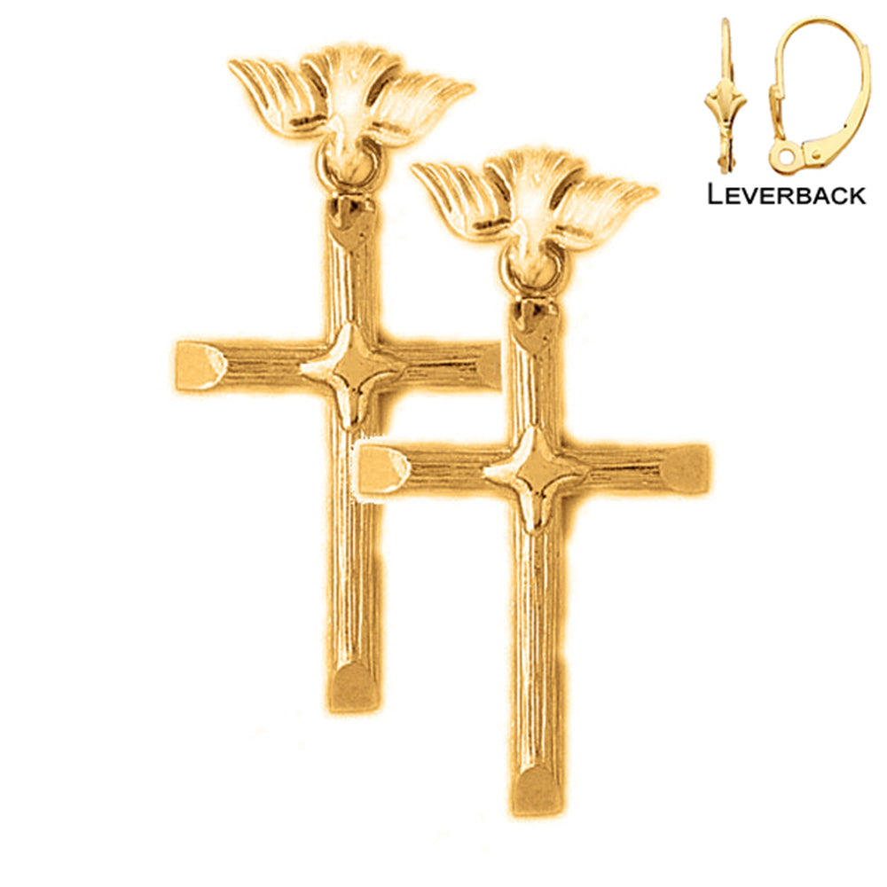 Pendientes Cruz Con Paloma Oro 14K o 18K