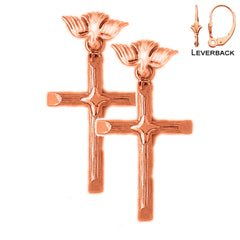 14K or 18K Gold Cross With Dove Earrings