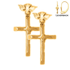 Sterling Silver 39mm Cross With Dove Earrings (White or Yellow Gold Plated)