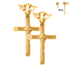 Sterling Silver 39mm Cross With Dove Earrings (White or Yellow Gold Plated)