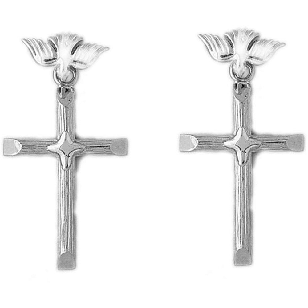 14K or 18K Gold 39mm Cross With Dove Earrings