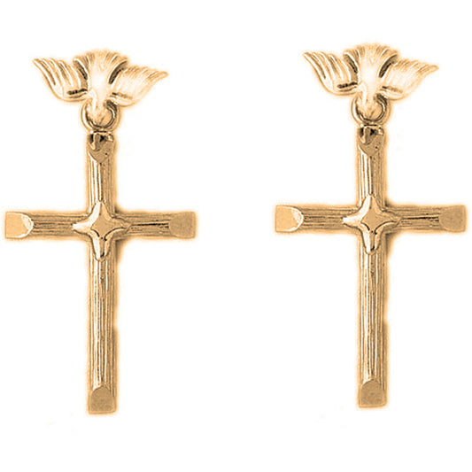 Yellow Gold-plated Silver 39mm Cross With Dove Earrings