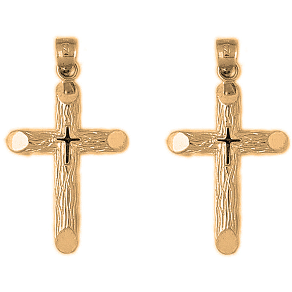 Yellow Gold-plated Silver 35mm Latin Cross Earrings