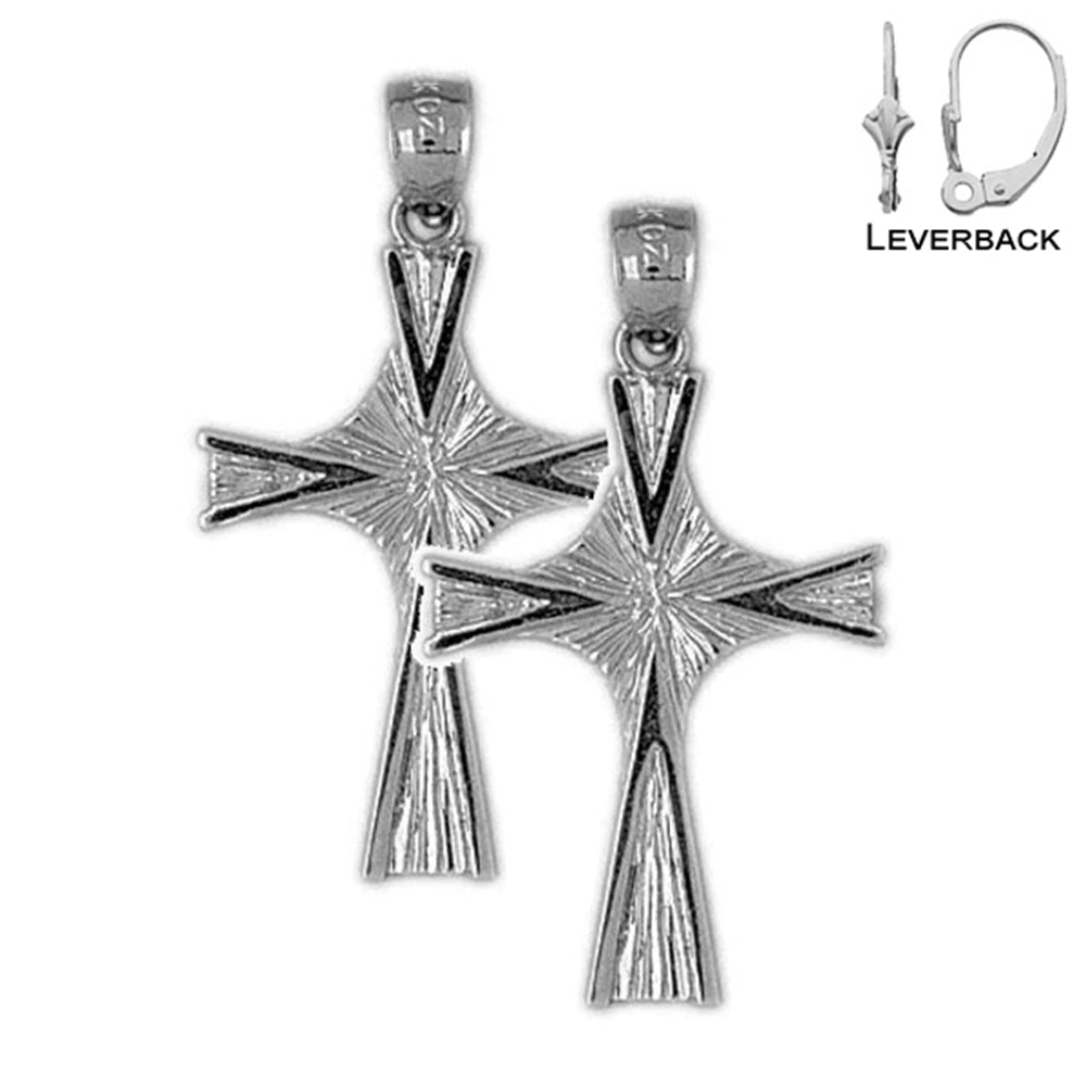 Sterling Silver 34mm Cross Earrings (White or Yellow Gold Plated)