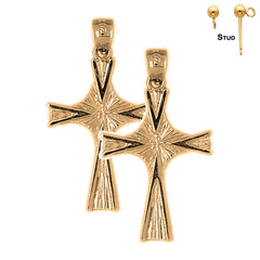 Sterling Silver 34mm Cross Earrings (White or Yellow Gold Plated)