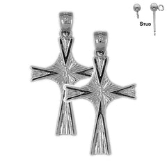 Sterling Silver 34mm Cross Earrings (White or Yellow Gold Plated)