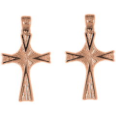 14K or 18K Gold 34mm Cross Earrings