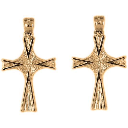 Yellow Gold-plated Silver 34mm Cross Earrings