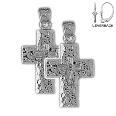 Sterling Silver 26mm Cross Earrings (White or Yellow Gold Plated)