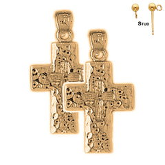 Sterling Silver 26mm Cross Earrings (White or Yellow Gold Plated)