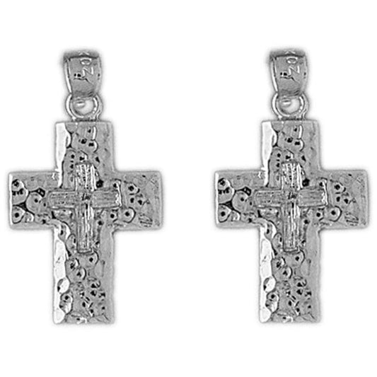 Sterling Silver 26mm Cross Earrings