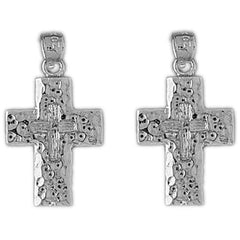 Sterling Silver 26mm Cross Earrings