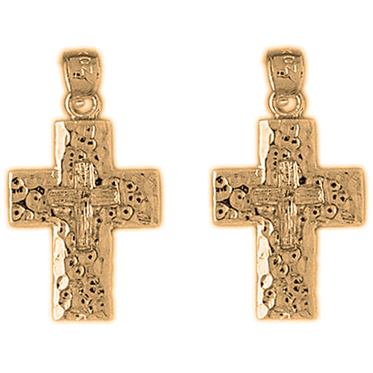 Yellow Gold-plated Silver 26mm Cross Earrings