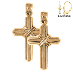 Sterling Silver 33mm Roped Cross Earrings (White or Yellow Gold Plated)