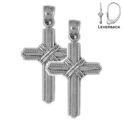 Sterling Silver 33mm Roped Cross Earrings (White or Yellow Gold Plated)