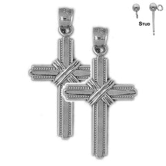 Sterling Silver 33mm Roped Cross Earrings (White or Yellow Gold Plated)