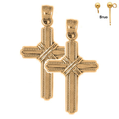 Sterling Silver 33mm Roped Cross Earrings (White or Yellow Gold Plated)