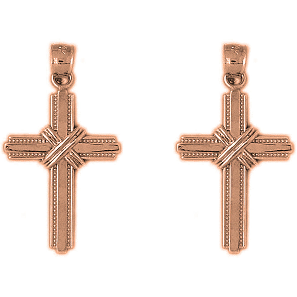 14K or 18K Gold 33mm Roped Cross Earrings