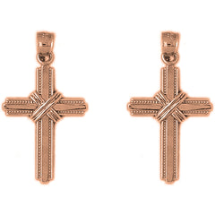 14K or 18K Gold 33mm Roped Cross Earrings