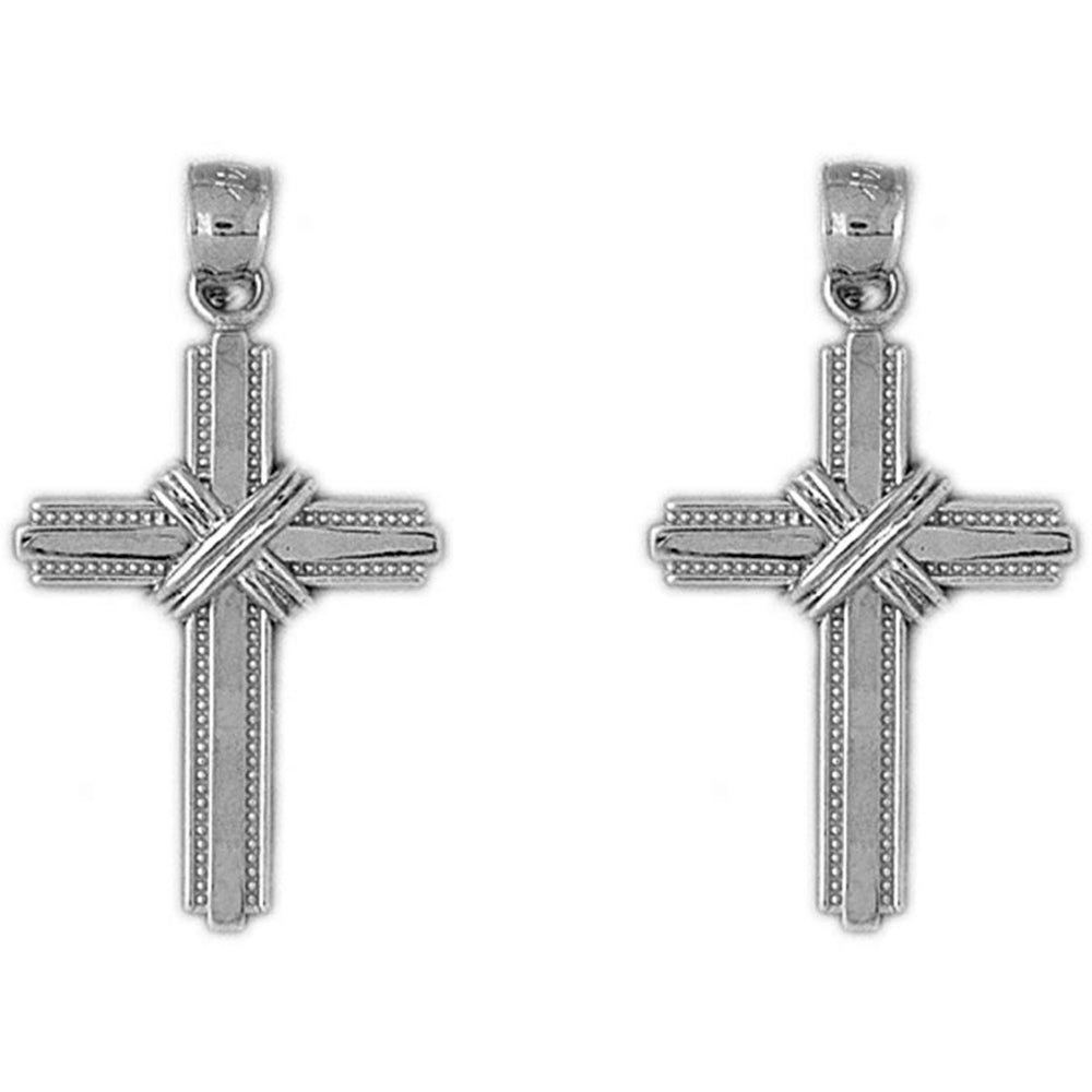 14K or 18K Gold 33mm Roped Cross Earrings