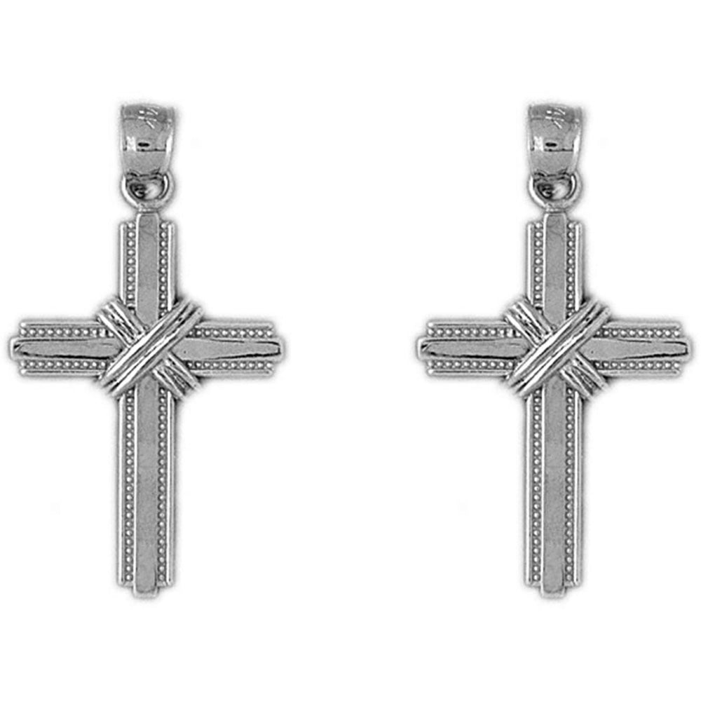 Sterling Silver 33mm Roped Cross Earrings