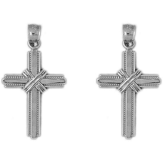 Sterling Silver 33mm Roped Cross Earrings