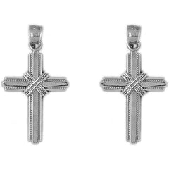 Sterling Silver 33mm Roped Cross Earrings