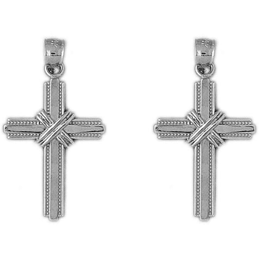 14K or 18K Gold 33mm Roped Cross Earrings