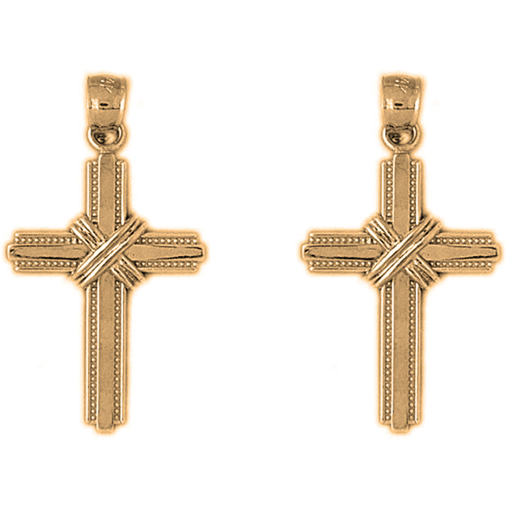 14K or 18K Gold 33mm Roped Cross Earrings