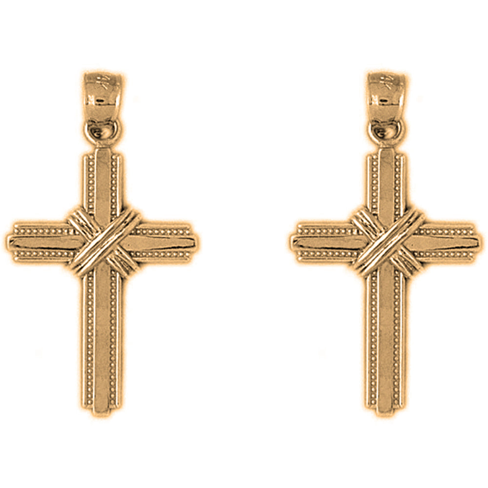 Yellow Gold-plated Silver 33mm Roped Cross Earrings