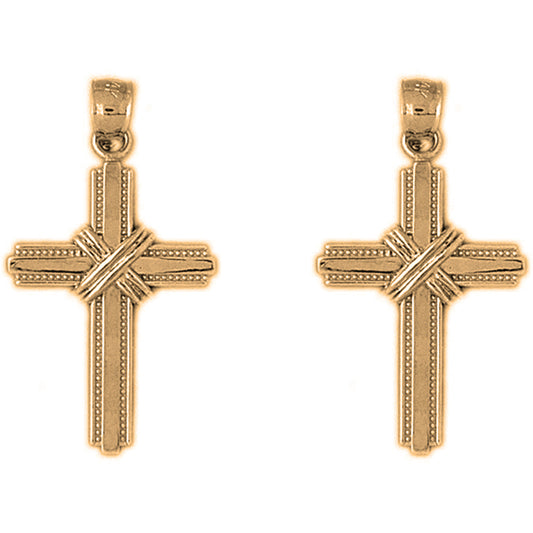 Yellow Gold-plated Silver 33mm Roped Cross Earrings