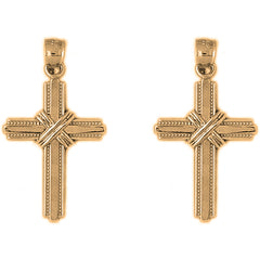 Yellow Gold-plated Silver 33mm Roped Cross Earrings